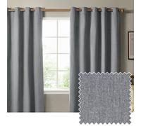 furn. The Ultimate Blackout Textured Eyelet Curtain Pair - Double Sided Woven Light Blocking Lined Curtains (Denim - Width 229 x Drop 137cm)