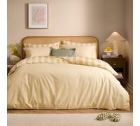 furn. The Ultimate Stripe Duvet Cover Set - Reversible Bold Narrow Striped Polycotton Bedding (Custard Cream - Super King)