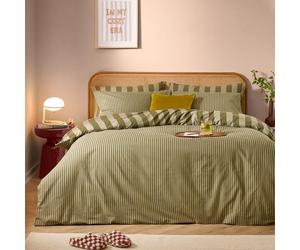 furn. The Ultimate Stripe Duvet Cover Set - Reversible Bold Narrow Striped Polycotton Bedding (Green Tea - Single)
