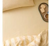 furn. The Ultimate Stripe Fitted Sheet - Tonal Narrow Striped Polycotton Bed Sheet (Custard Cream - Double)