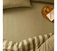 furn. The Ultimate Stripe Fitted Sheet - Tonal Narrow Striped Polycotton Bed Sheet (Green Tea - Double)