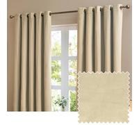 furn. The Ultimate Velvet Blackout Eyelet Curtain Pair - Soft Stylish Light Blocking Thermal Matte Velvet Drapes (Natural - 168x183cm)