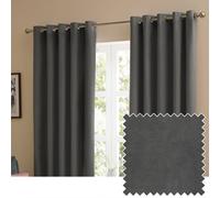 furn. The Ultimate Velvet Blackout Eyelet Curtain Pair - Soft Stylish Light Blocking Thermal Matte Velvet Drapes (Charcoal - 229x137cm)