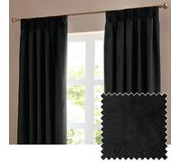 furn. The Ultimate Velvet Blackout Pencil Pleat Curtain Pair - Soft Stylish Light Blocking Thermal Matte Velvet Drapes (Black - 117x183cm)