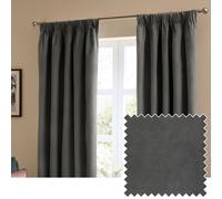 furn. The Ultimate Velvet Blackout Pencil Pleat Curtain Pair - Soft Stylish Light Blocking Thermal Matte Velvet Drapes (Charcoal - 168x183cm)