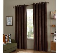 furn. The Ultimate Velvet Blackout Eyelet Curtain Pair (Cocoa - 168x137cm) | Soft Stylish Light Blocking Thermal Matte Velvet Curtains