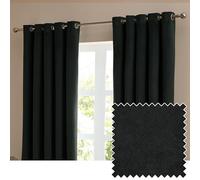 furn. The Ultimate Velvet Blackout Eyelet Curtain Pair - Soft Stylish Light Blocking Thermal Matte Velvet Drapes (Black - 168x137cm)