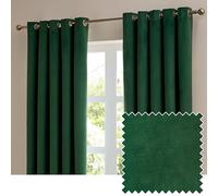 Furn The Ultimate Velvet Blackout Textured Woven Eyelet Curtains Emerald 168Cm Width 183Cm Drop, Green