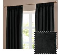 furn. The Ultimate Velvet Blackout Pencil Pleat Curtain Pair - Soft Stylish Light Blocking Thermal Matte Velvet Drapes (Black - 168x229cm)