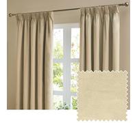 furn. The Ultimate Velvet Blackout Pencil Pleat Curtain Pair - Soft Stylish Light Blocking Thermal Matte Velvet Drapes (Natural - 117x137cm)