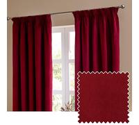 Furn The Ultimate Velvet Blackout Textured Woven Pencil Pleat Curtains Burgundy 229Cm Width 183Cm Drop, Red