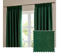 furn. The Ultimate Velvet Blackout Pencil Pleat Curtain Pair - Soft Stylish Light Blocking Thermal Matte Velvet Drapes (Emerald - 229x229cm)