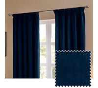 Furn The Ultimate Velvet Blackout Textured Woven Pencil Pleat Curtains Royal Blue 168Cm Width 229Cm Drop, Blue