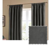furn. The Ultimate Velvet Blackout Pencil Pleat Curtain Pair - Soft Stylish Light Blocking Thermal Matte Velvet Drapes (Charcoal - 229x137cm)
