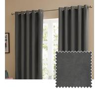 furn. The Ultimate Velvet Eyelet Curtain Pair - Soft Stylish Room Darkening Matte Velvet Drapes (Charcoal - 117x183cm)