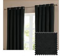 furn. The Ultimate Velvet Eyelet Curtain Pair - Soft Stylish Room Darkening Matte Velvet Drapes (Black - 168x137cm)