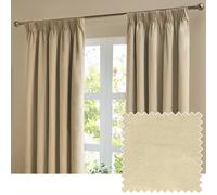 furn. The Ultimate Velvet Pencil Pleat Curtain Pair - Soft Stylish Room Darkening Matte Velvet Drapes (Natural - 229x229cm)