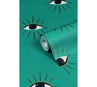 Theia Abstract Foiled Printed Wallpaper Furn Turquoise One Size