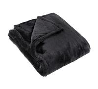 furn. Kallu Faux Fur Throw - Earthy Soft Fluffy Decorative Throw with Oxford Edge (Black - 130x180cm)