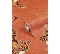 Furn Tibetan Tiger Geometric Printed Wallpaper In Coral Coral