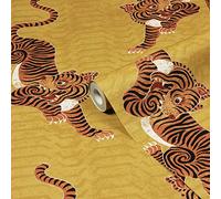 furn. Tibetan Tiger Tribal Printed Wallpaper, Mustard