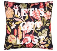 furn. Tropical Bloom Cushion Cover - Reversible Water Resistant Tropical Slogan Stripe Outdoor Decorative Case (Black - 45x45cm)