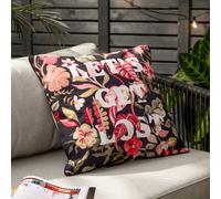 furn. Tropical Bloom Polyester Filled Cushion - Reversible Water Resistant Tropical Slogan Stripe Outdoor Decorative Pillow (Black - 45x45cm)