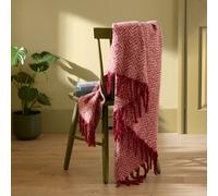 furn. Tweedie Throw (Pink/Burgundy - 130x180cm) | Brushed Herringbone Chevron Woven Fringe Soft Cosy Decorative Blanket
