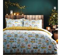 Furn Twelve Days of Christmas Duvet Cover Set - Blue - Double - Blue - 100% Mixed