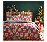 furn. Twelve Days of Christmas Duvet Cover Set, Polycotton, Red, Single
