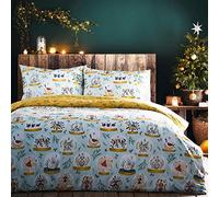 furn. Twelve Days of Christmas Single Duvet Cover Set, Cotton, Polyester, Blue