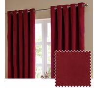 furn. The Ultimate Velvet Blackout Eyelet Curtains (Red-117x183cm) | Soft Stylish Light Blocking Thermal Matte Velvet Curtain Pair