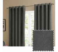 furn. The Ultimate Velvet Blackout Eyelet Curtain Pair - Soft Stylish Light Blocking Thermal Matte Velvet Drapes (Charcoal - 168x183cm)
