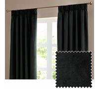 Furn The Ultimate Velvet Blackout Textured Woven Pencil Pleat Curtains Black 229Cm Width 229Cm Drop, Black