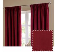 Furn The Ultimate Velvet Blackout Textured Woven Pencil Pleat Curtains Burgundy 117Cm Width 137Cm Drop, Red