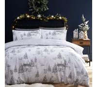 furn. Unisex Delicate Snowy Forest Midwinter Toile Duvet Cover Set - White Cotton - Size Single