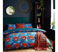 Furn Untamed Cheetah Duvet Cover Set - Blue - Double - Blue - 50% Cotton/50% Polyester