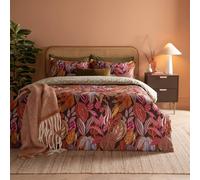 Furn Utopia Duvet Cover Set - Reversible Geometric Tropical Leaf Cotton Blend - Copper Glow Double