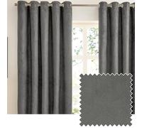 furn. Verso Blackout Eyelet Curtain Pair - Reversible Ring Top Light Blocking Suede Drapes (Charcoal - 117x183cm)