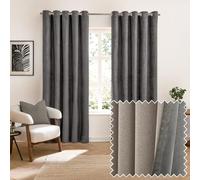Furn Verso 100% Blackout Eyelet Curtain Pair - Reversible Suede-Look, Charcoal 168x229 cm