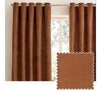 furn. Verso Blackout Eyelet Curtain Pair - Reversible Ring Top Light Blocking Suede Drapes (Cinnamon - 229x229cm)