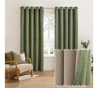 furn. Verso Blackout Eyelet Curtain Pair - Reversible Ring Top Light Blocking Suede Drapes (Green - 117x183cm)