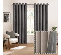 furn. Verso Blackout Eyelet Curtain Pair - Reversible Ring Top Light Blocking Suede Drapes (Charcoal - 229x137cm)