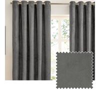 furn. Verso Blackout Eyelet Curtain Pair - Reversible Ring Top Light Blocking Suede Drapes (Charcoal - 168x137cm)