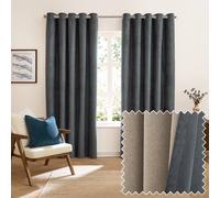 furn. Verso Blackout Eyelet Curtain Pair - Reversible Ring Top Light Blocking Suede Drapes (Petrol - 229x229cm)