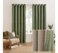 furn. Verso Blackout Eyelet Curtain Pair - Reversible Ring Top Light Blocking Suede Drapes (Green - 168x137cm)