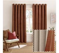furn. Verso Blackout Eyelet Curtain Pair - Reversible Ring Top Light Blocking Suede Drapes (Cinnamon - 229x137cm)