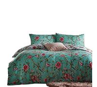 furn. Vintage Chinoiserie Jade Floral Reversible Duvet Cover and Pillowcase Set Green