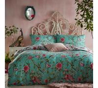 furn. Vintage Chinoiserie Duvet Cover and Pillowcase Set - Floral Exotic Bird Reversible Bedding (Jade - Single)