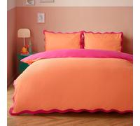 furn. Wiggle Scallop Duvet Cover Set - Easy Care Cotton Blend Wave Border Edge Bedding (Coral/Pink - Double)
